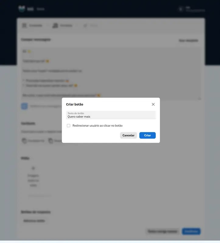 Captura de tela da página de composição de mensagem com botões