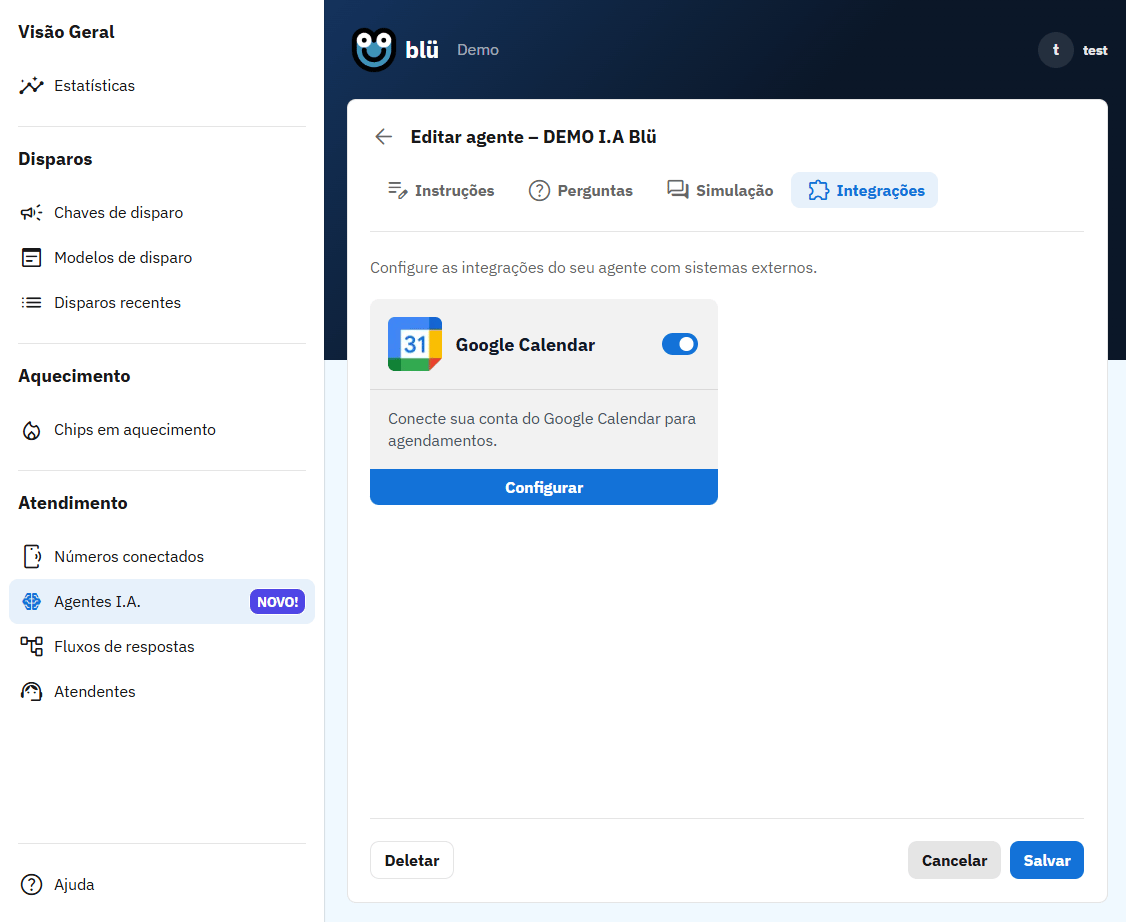 Selecionando o Google Calendar