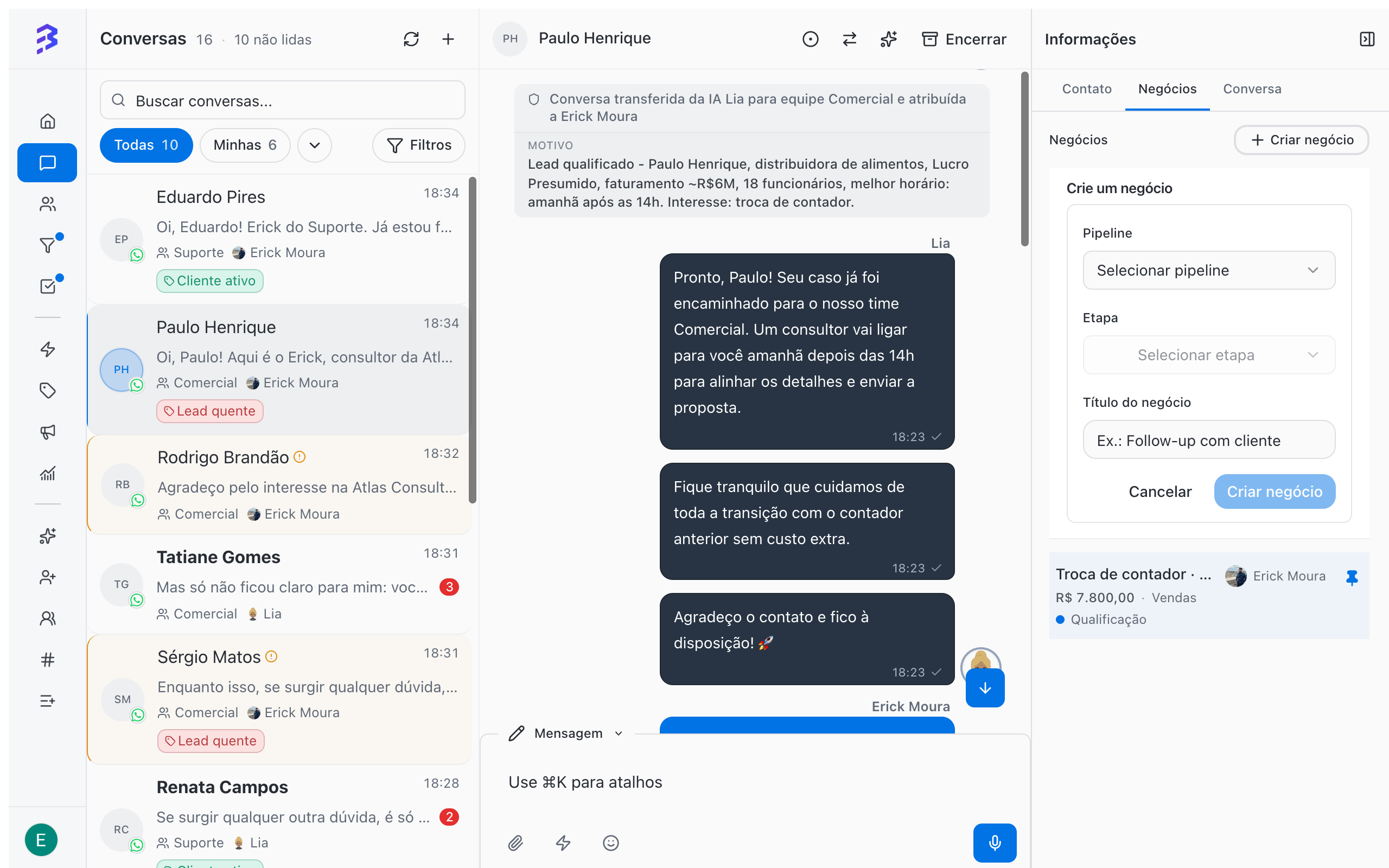 Create deal form open in the conversation side panel