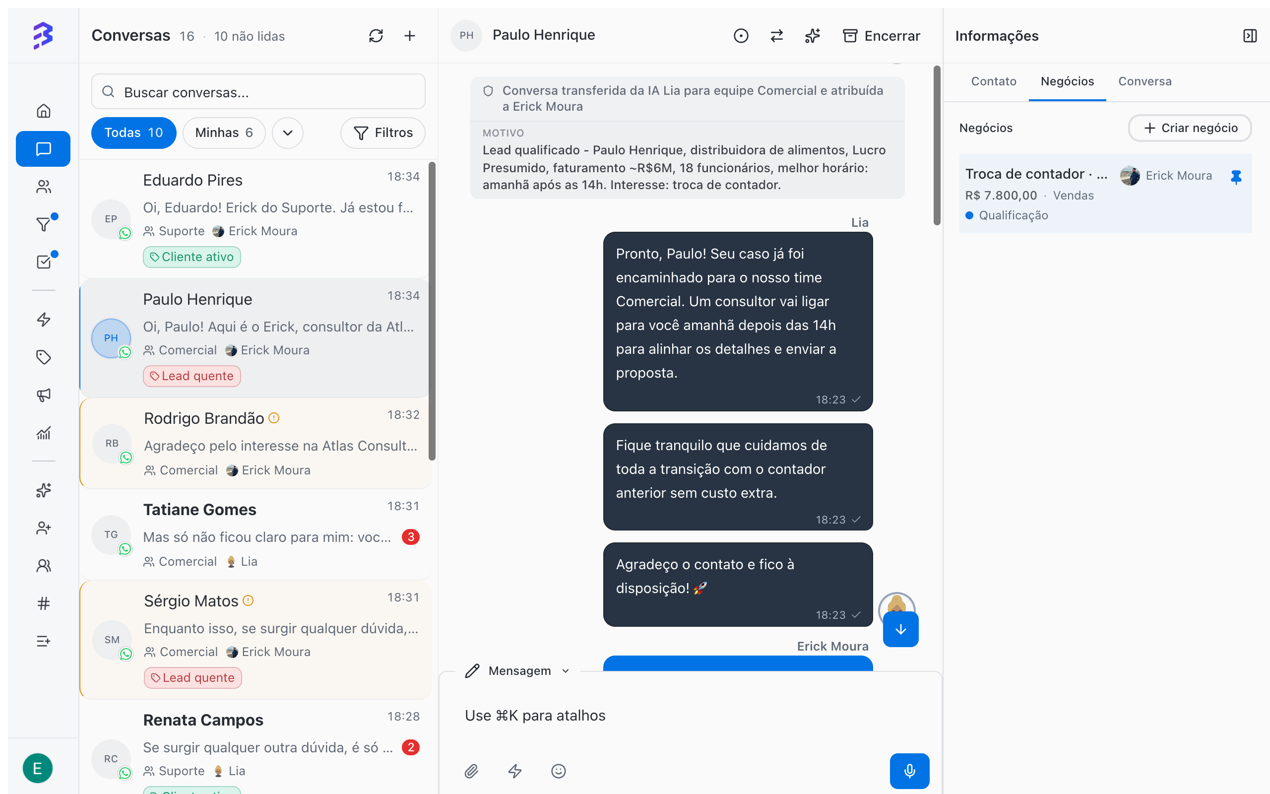Open conversation with the linked deal in the side information panel