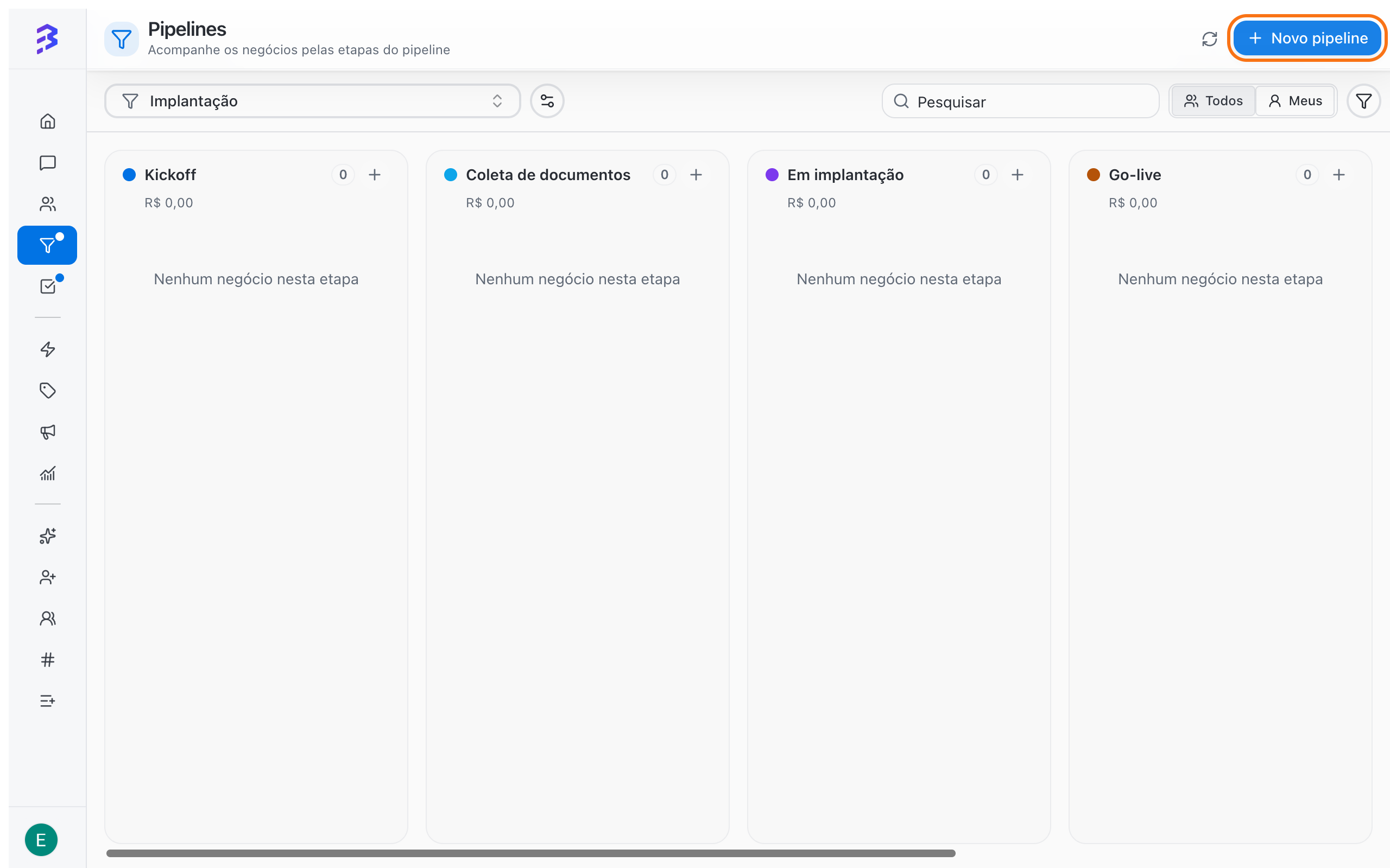 New pipeline button in the top right corner of the Pipelines screen