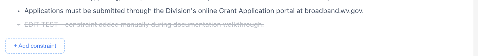A list item shown struck through and greyed out, marking it for removal once the edit is saved.