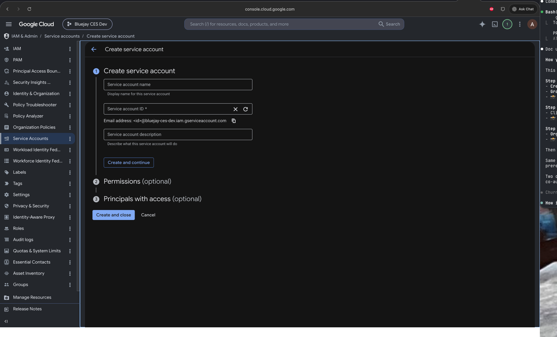 Create the service account