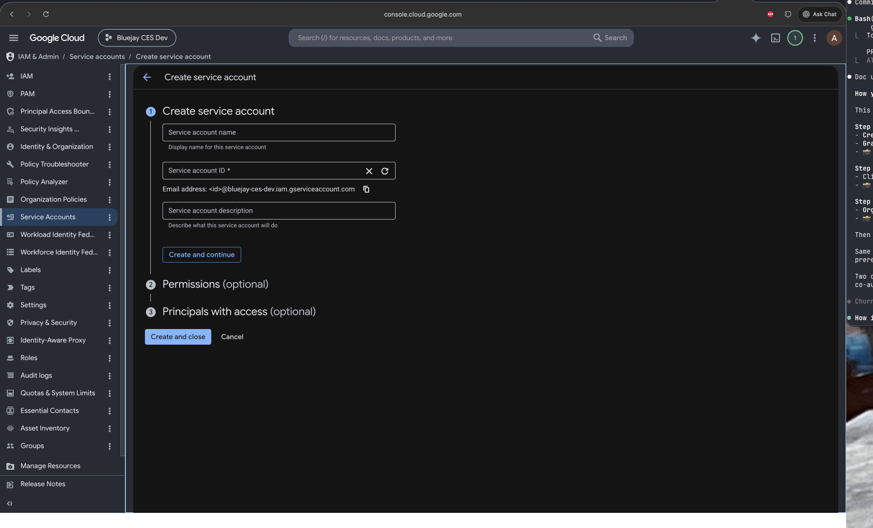 Create the service account