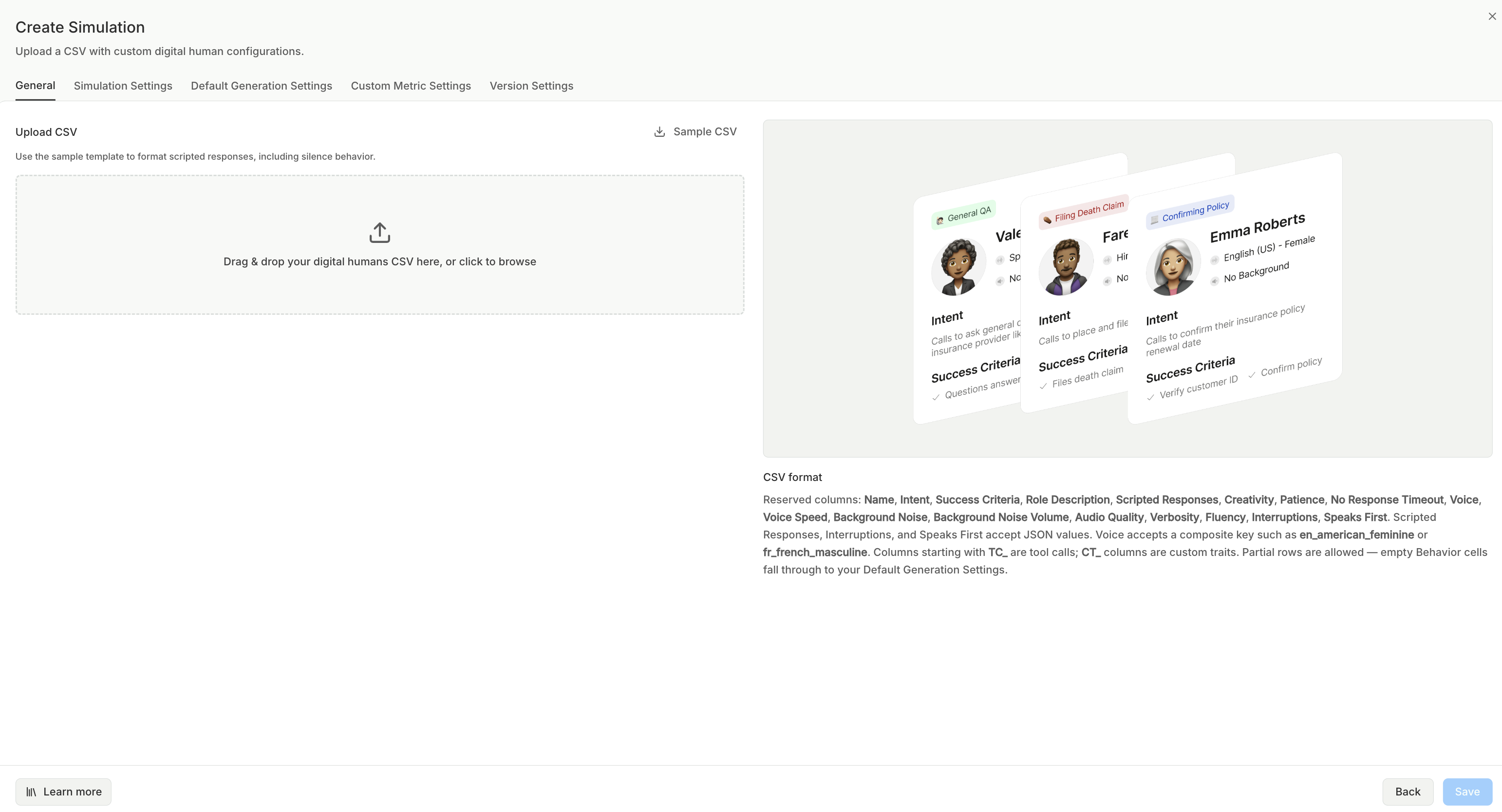 CSV upload dropzone with Sample CSV download button