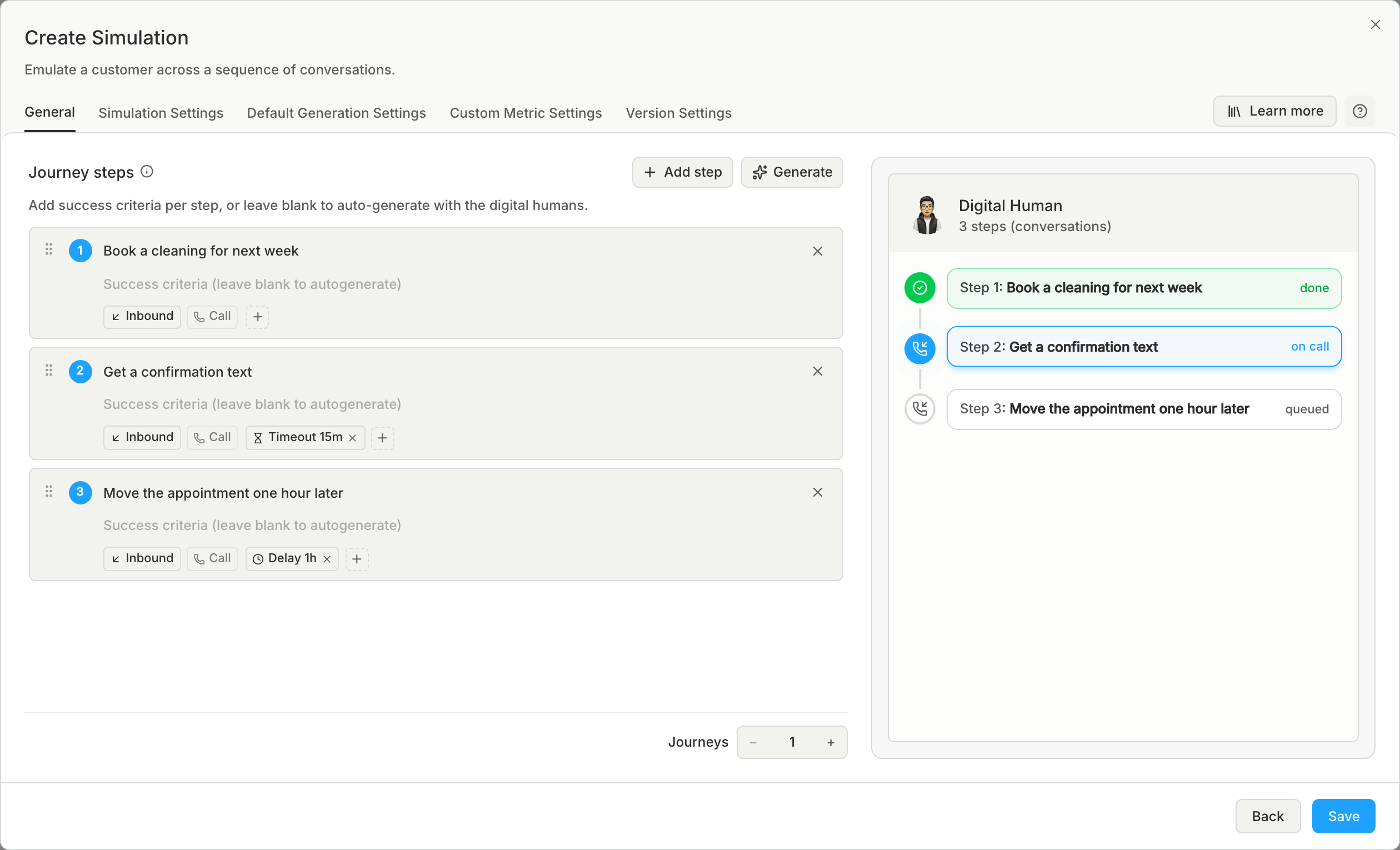 Customer Journeys config panel