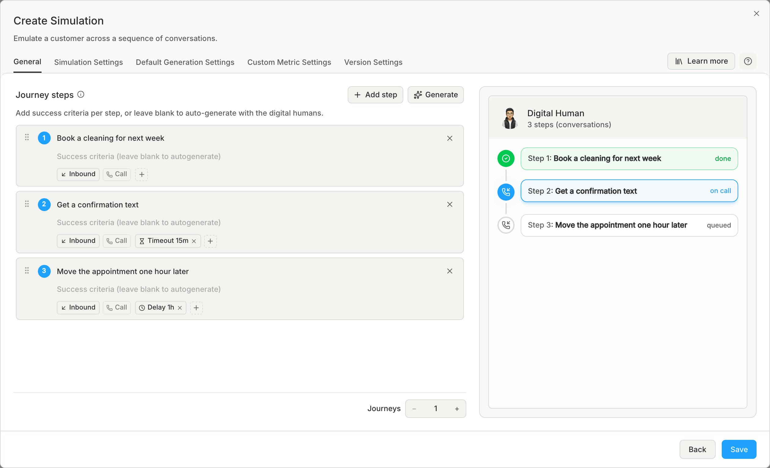 Customer Journeys config panel