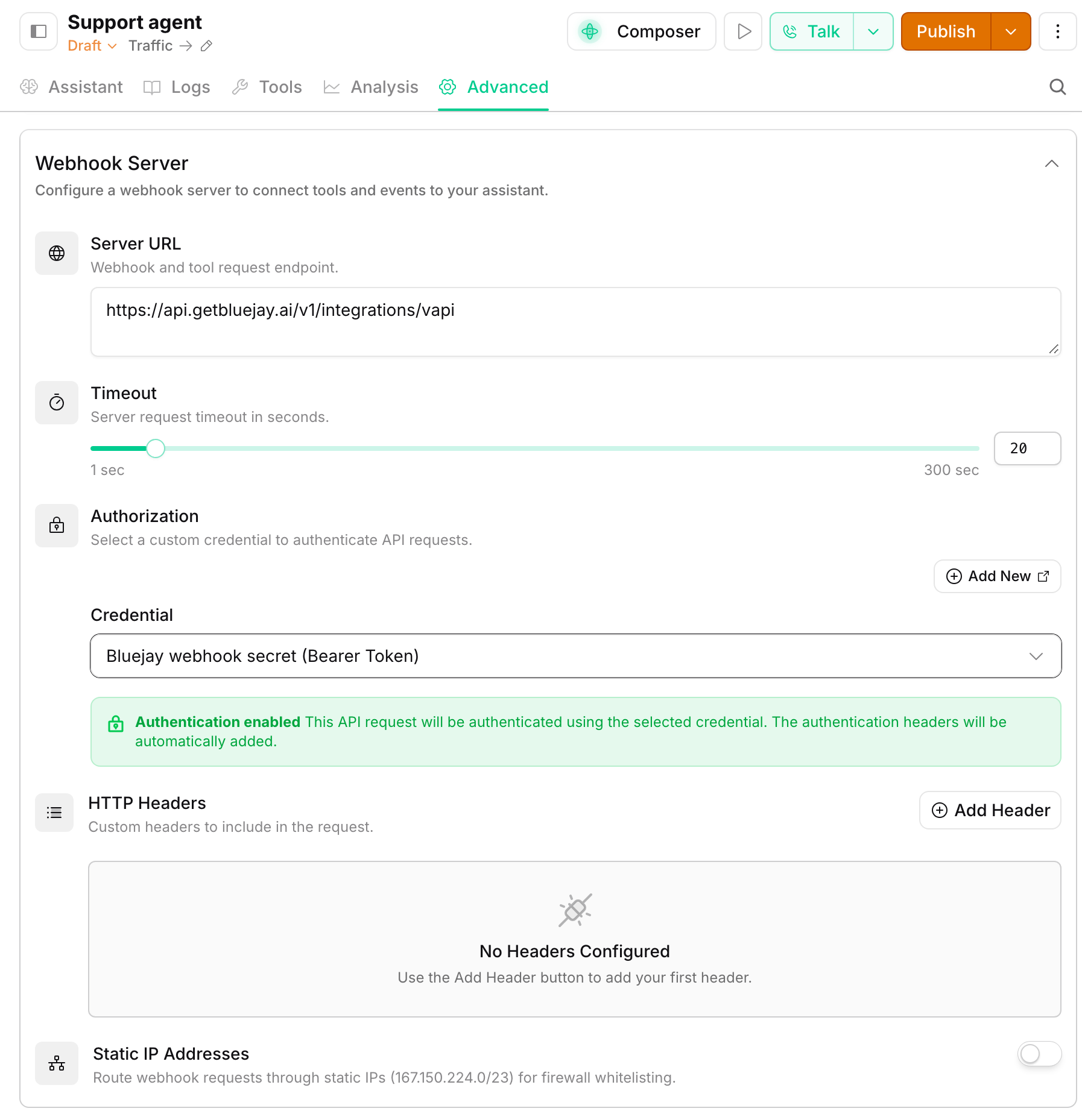 Vapi webhook configuration