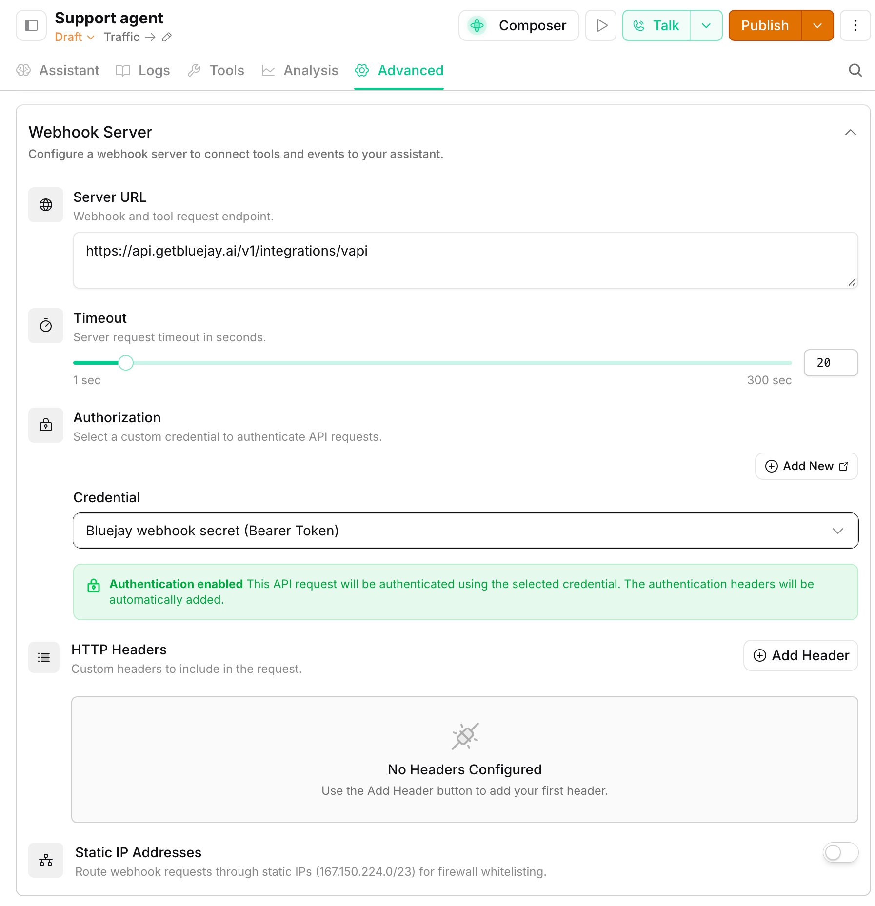 Vapi webhook configuration