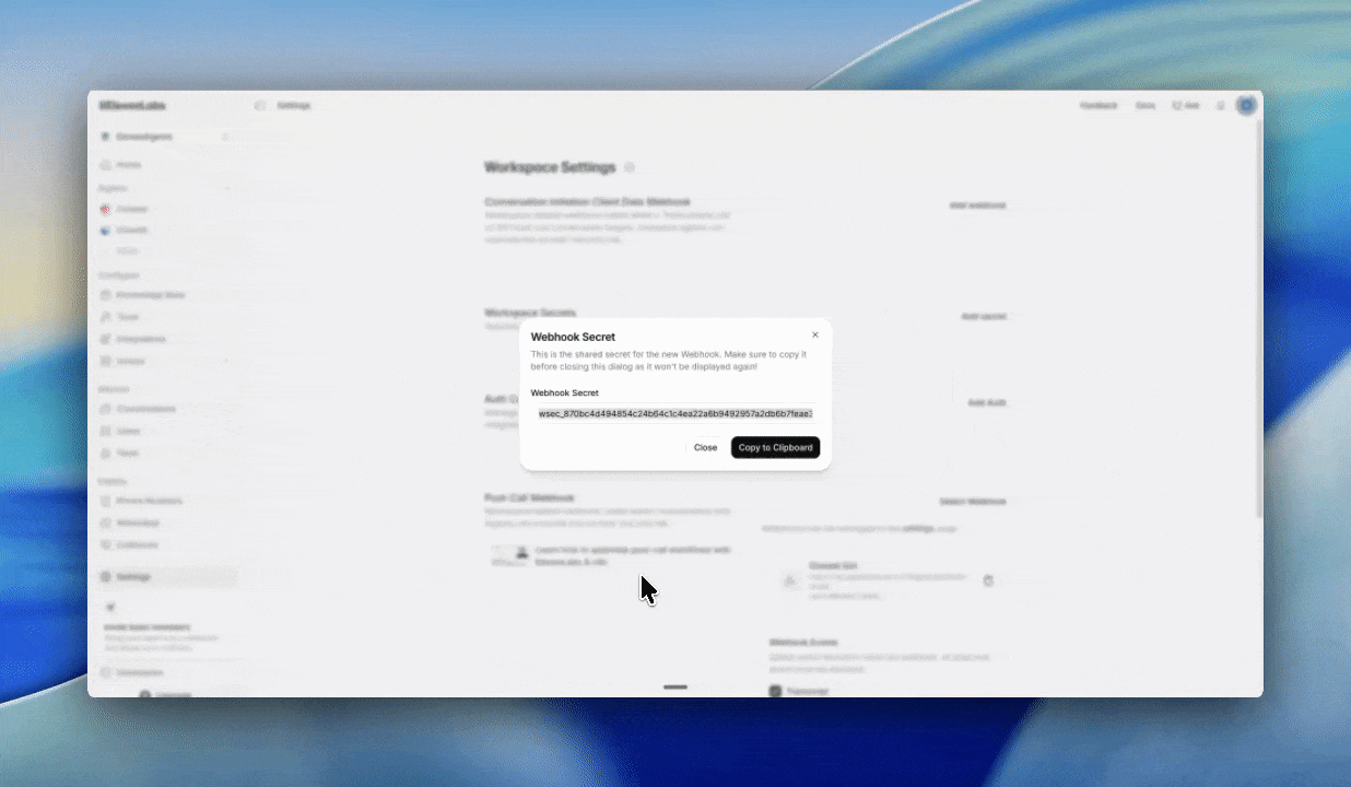 Paste the webhook secret into Bluejay