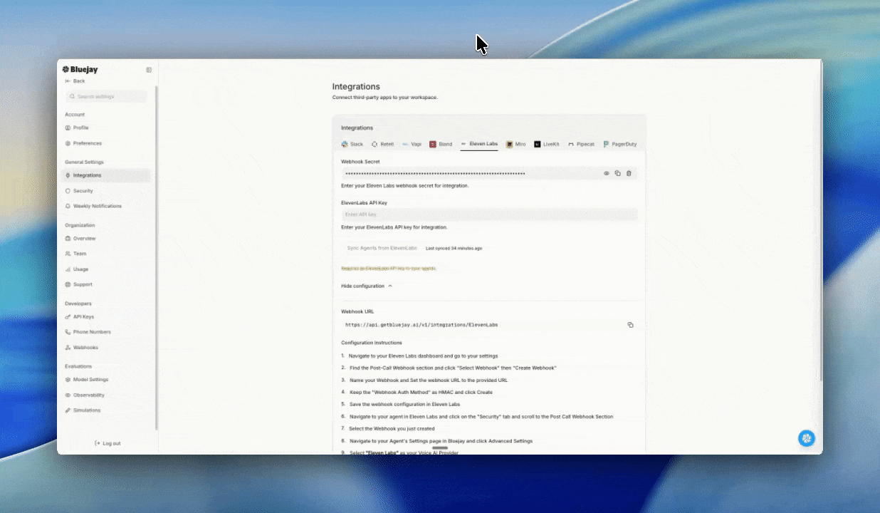 Sync your ElevenLabs agents to Bluejay