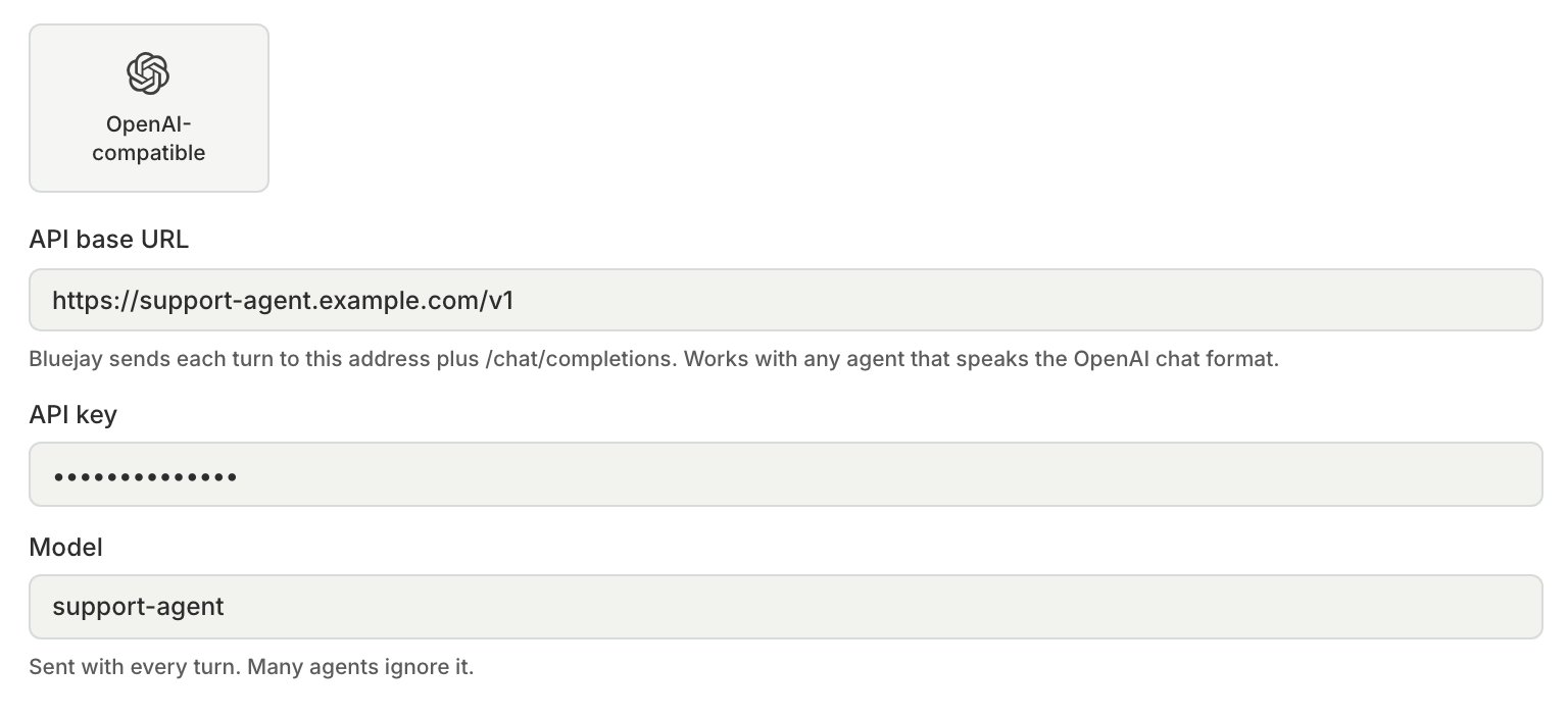 The OpenAI-compatible connection fields with an API base URL, an API key, and a model