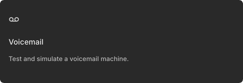 Voicemail card in the Create Simulation type picker