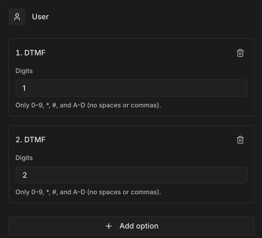 Workflow graph: start node, alternating agent and user turns, an options branch with edges labeled by sourceHandle, and leaves. Each start-to-leaf walk becomes one Digital Human.