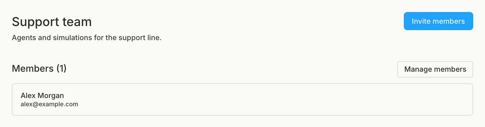 A workspace page with the Invite members button and a Members list with a Manage members button