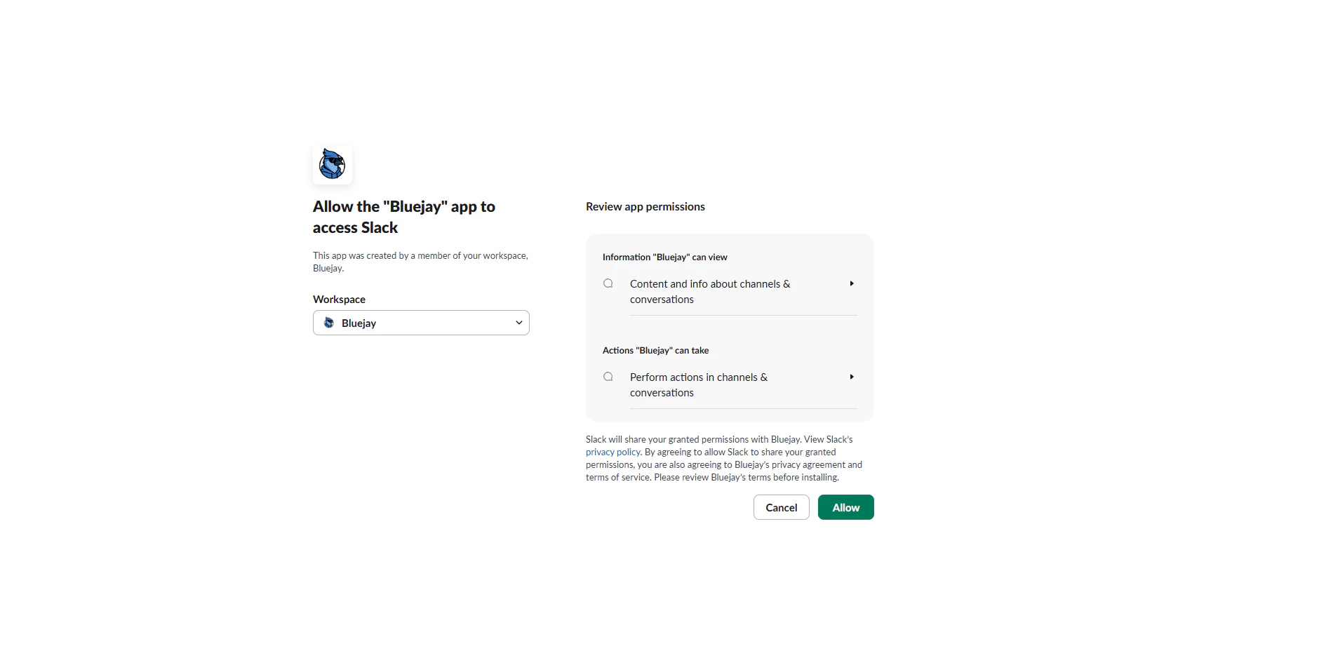 Approve Bluejay in Slack