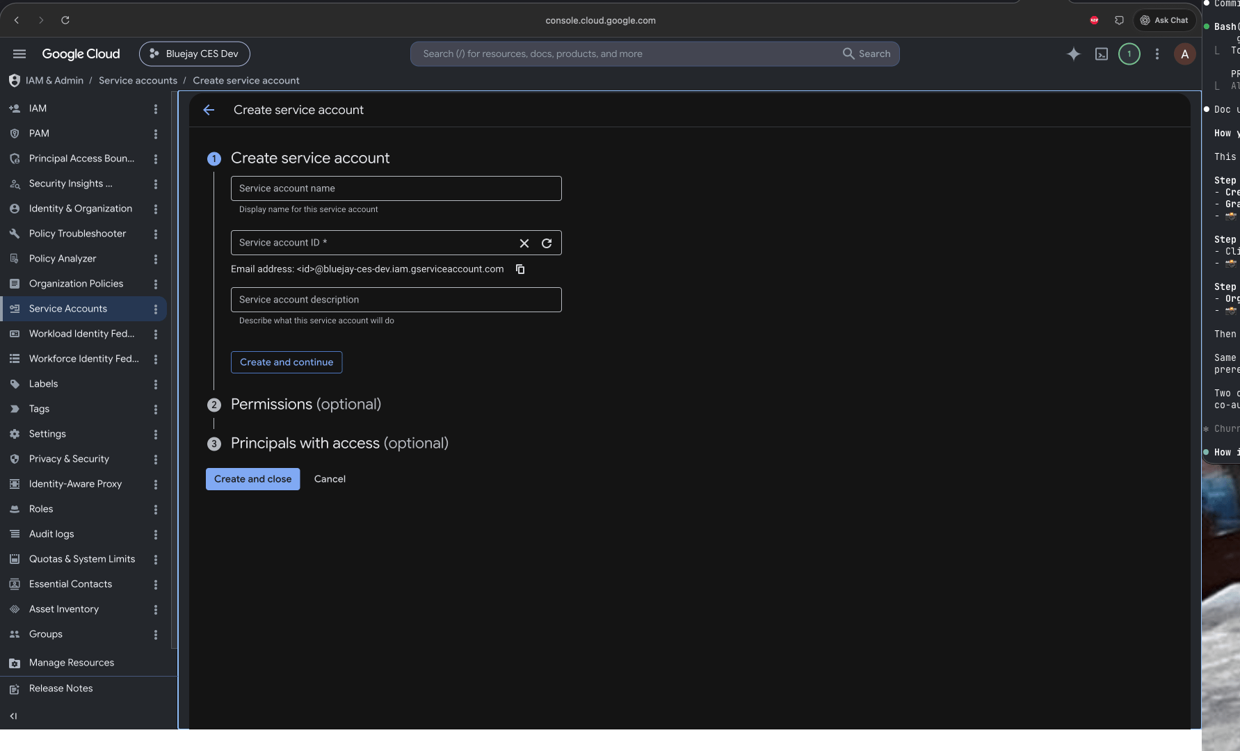 Create the service account