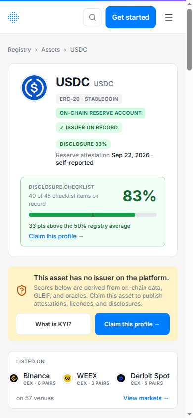 The asset page on a phone-sized screen.
