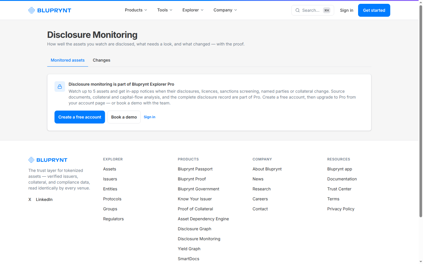 The Disclosure Monitoring page on Bluprynt Explorer.