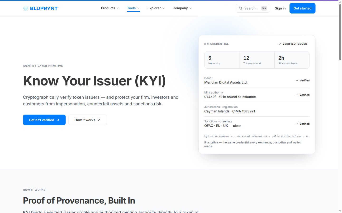 The Know Your Issuer page on Bluprynt Explorer.