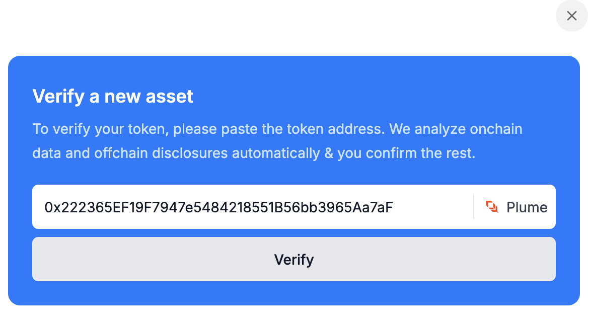 KYI widget drawer showing the asset verification step.