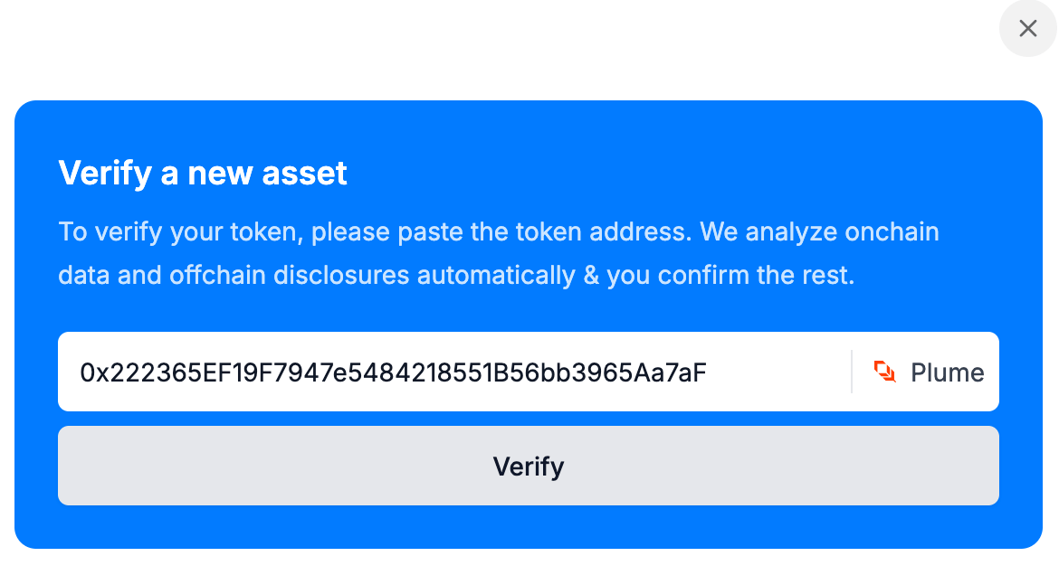 KYI widget drawer showing the asset verification step.