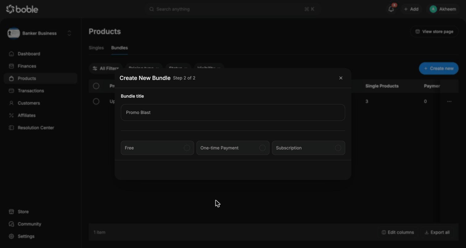 Create bundle — title and pricing
