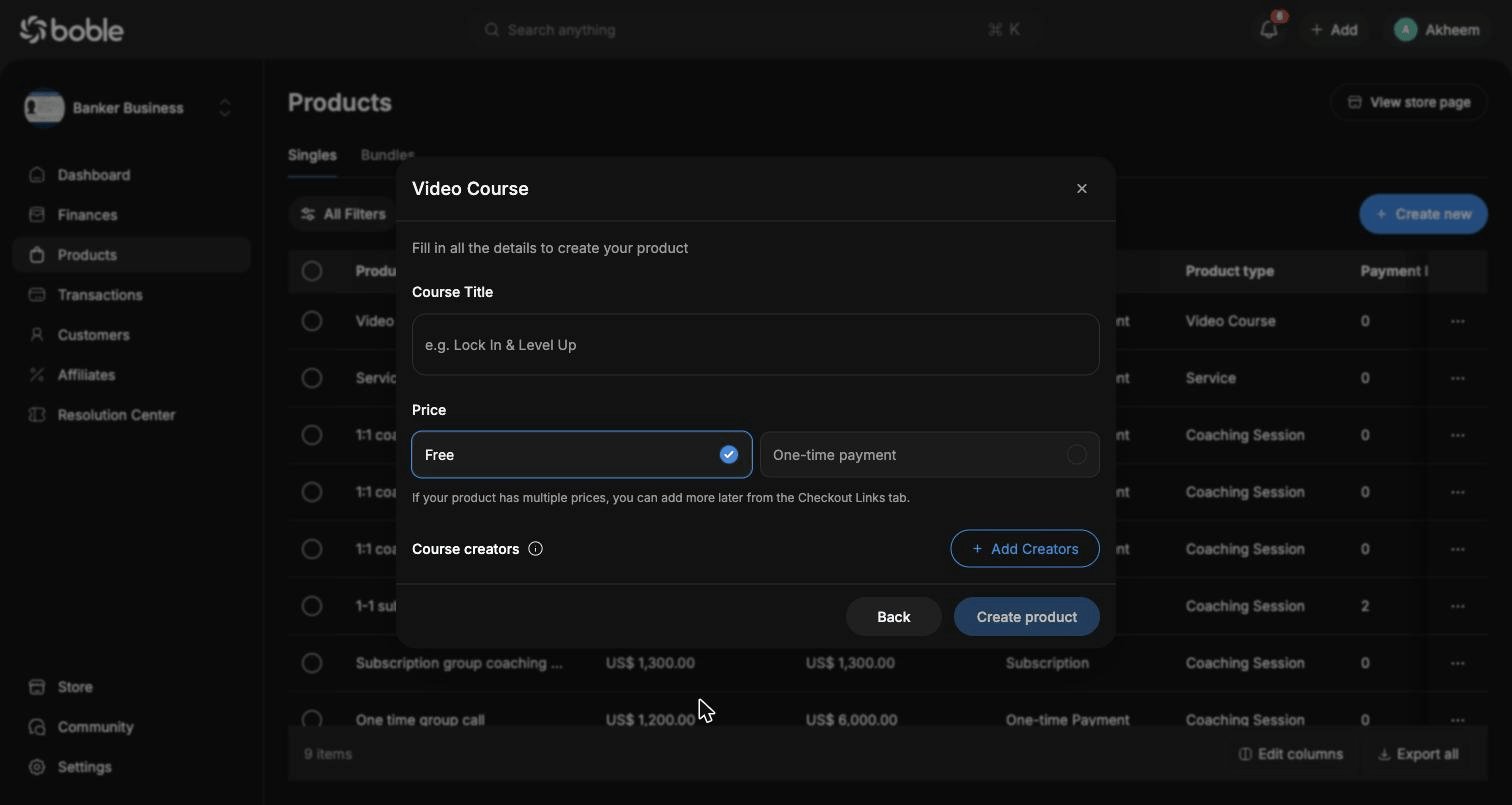 Create product — details form