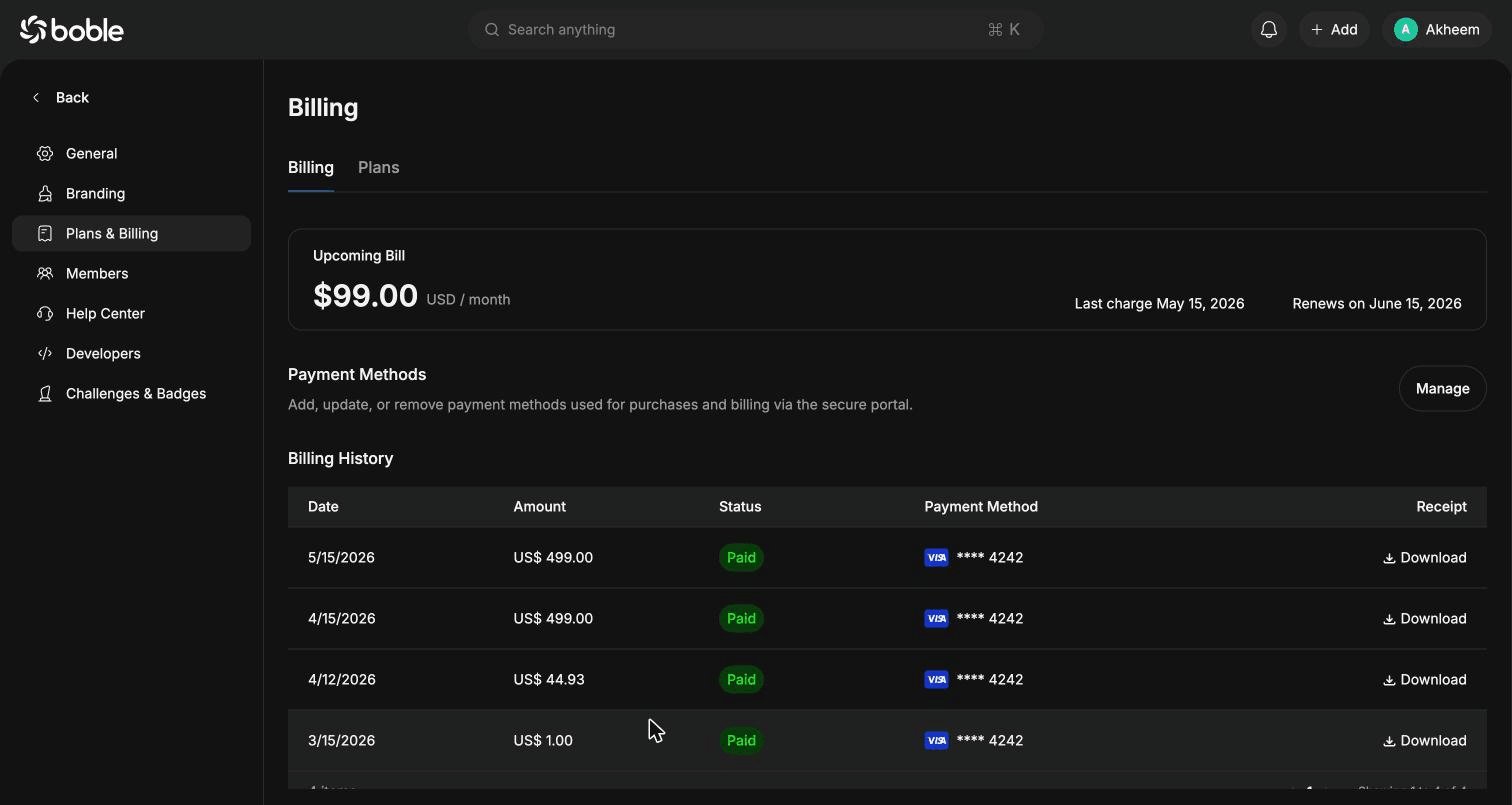 Settings — Billing
