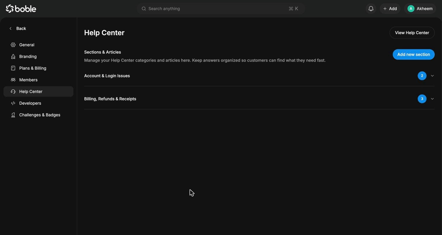 Settings — Help Center