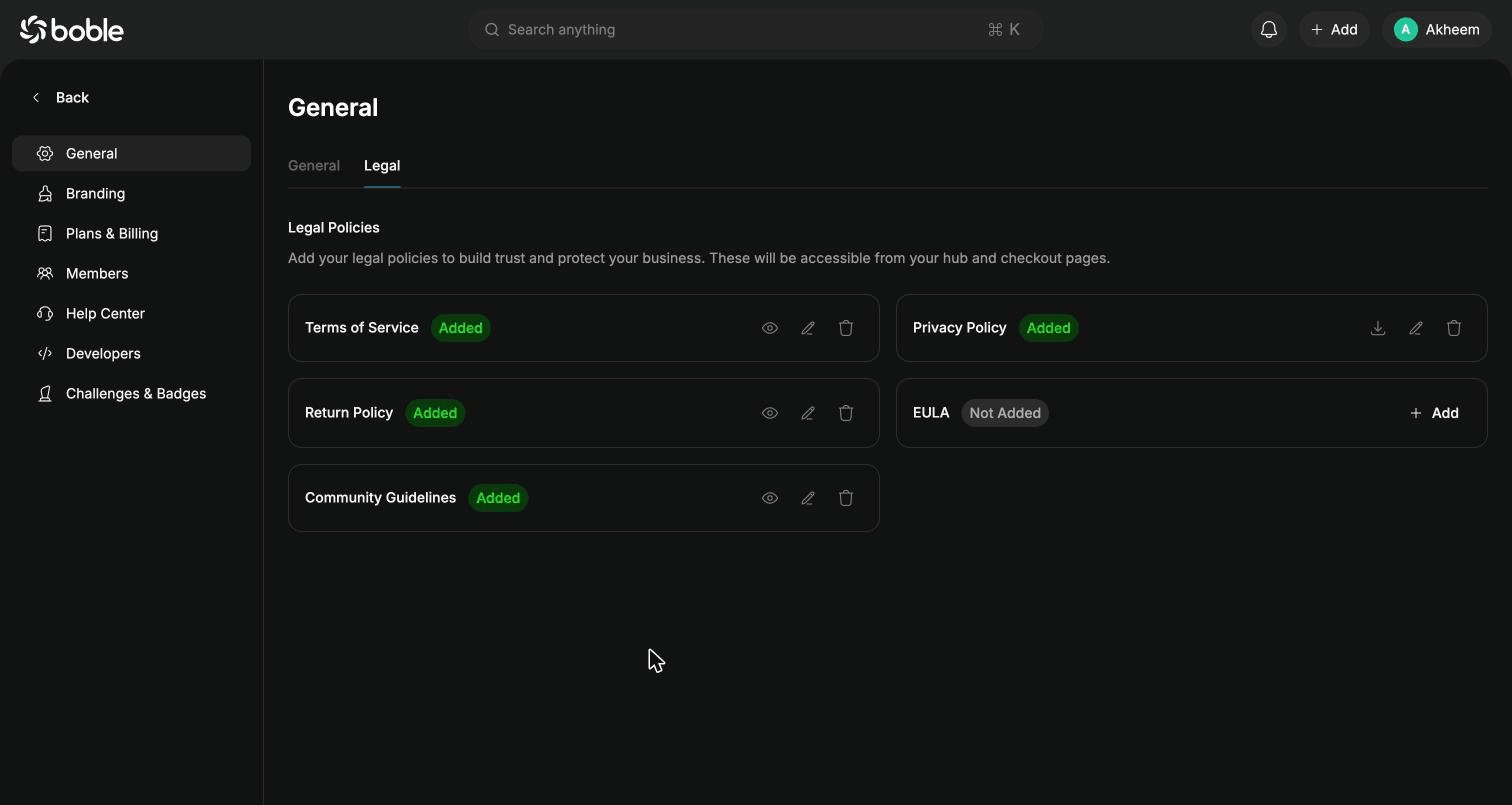 Settings — Legal policies