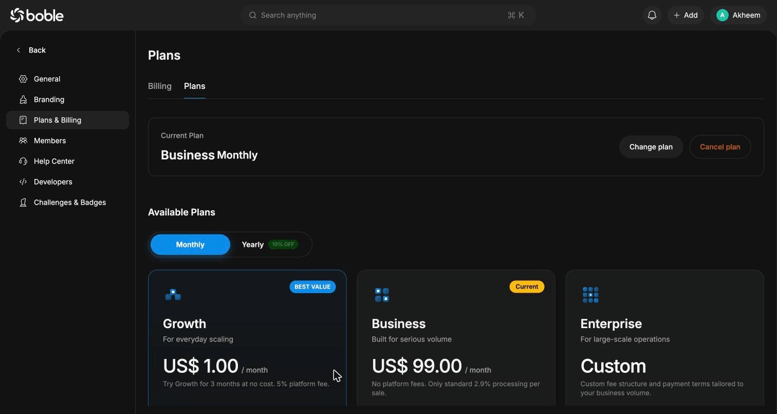 Settings — Plans