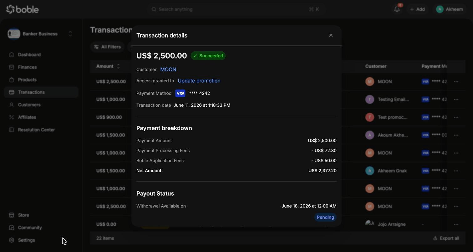 Transaction details modal