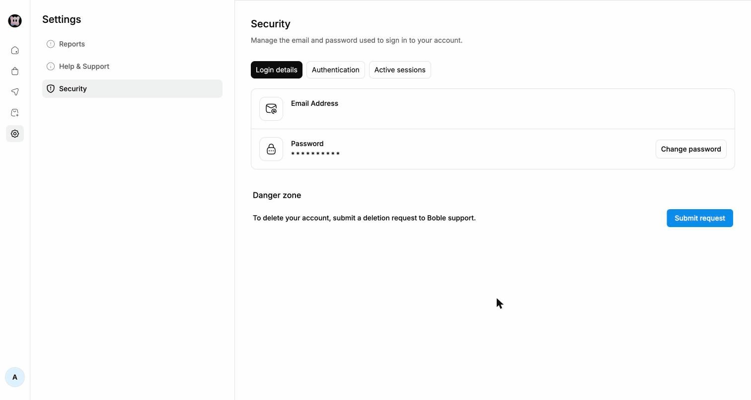 Security settings — login details