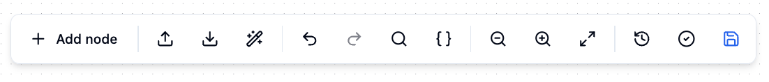 Graph agent editor toolbar showing Add node, Import, Export, Auto-layout, Undo, Redo, Search, Variables, Validate, and Save buttons