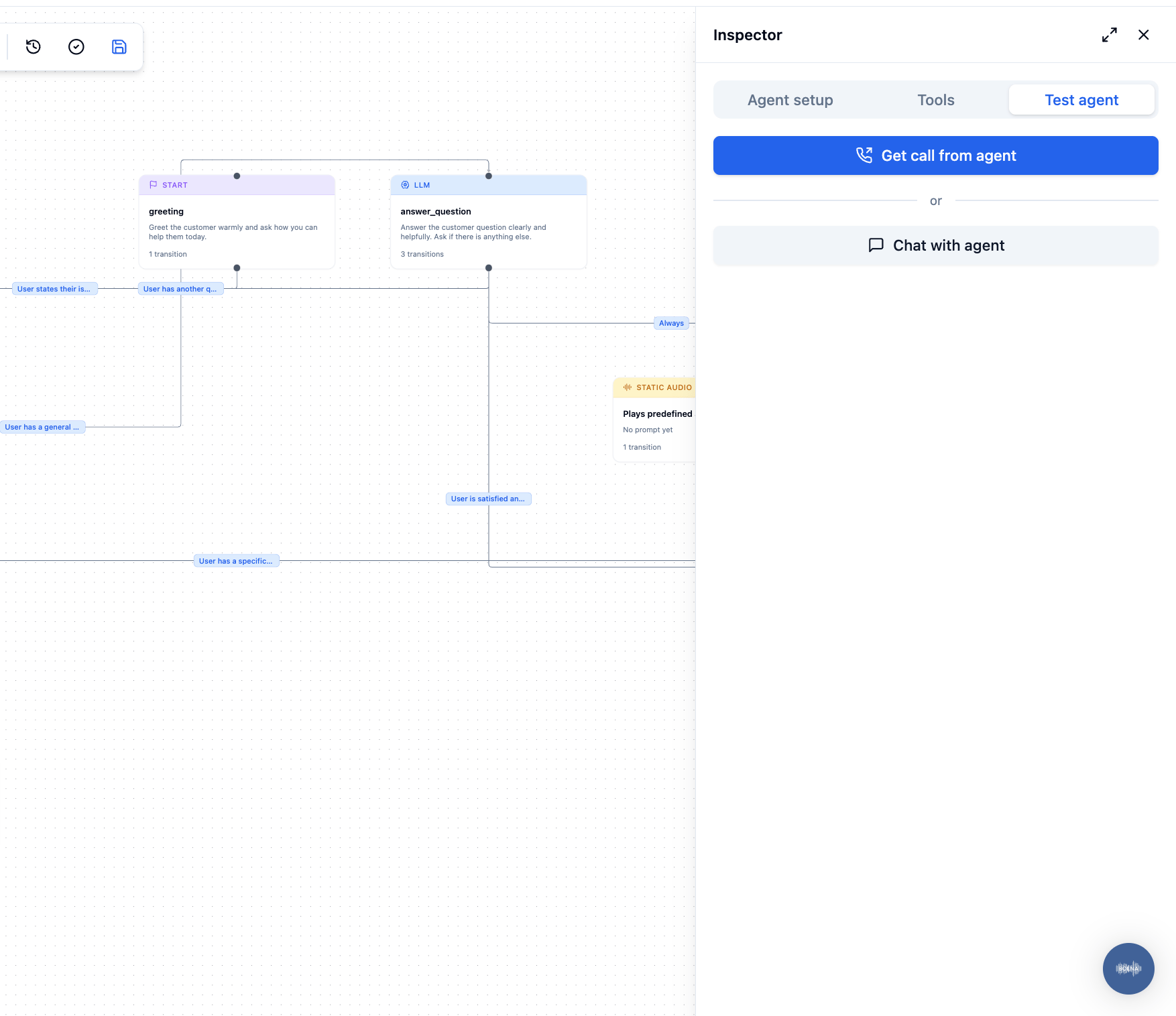 Version history sheet open alongside the graph canvas