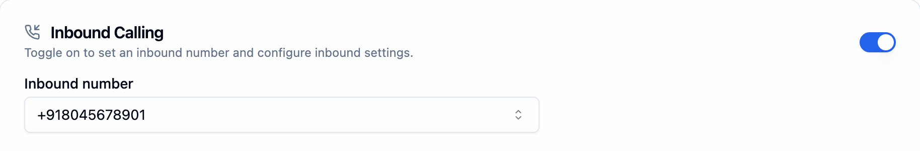 Agent Calling tab, Inbound Calling section, with a SIP trunk number selected as the Inbound number