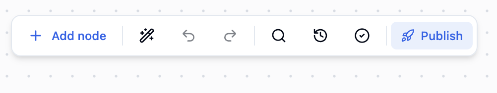 Workflow editor toolbar with the Publish button in the top right