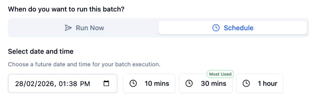 Schedule batch options