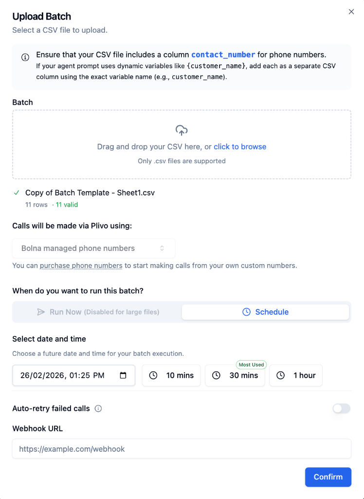 Upload Batch dialog