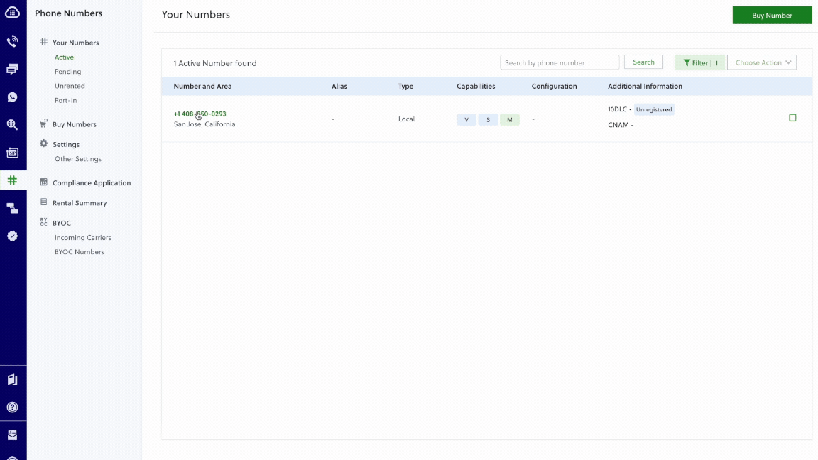 Plivo active numbers configuration showing phone number assignment to XML Application for Bolna Voice AI call routing