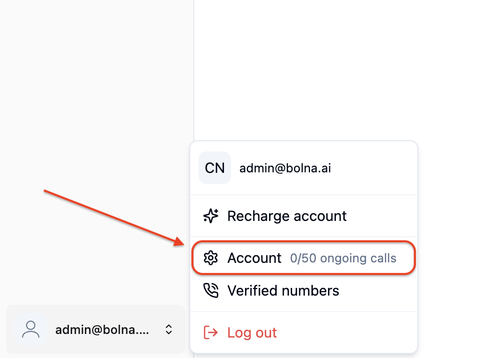 Workplace settings navigation in Bolna dashboard to visit page for concurrency limits
