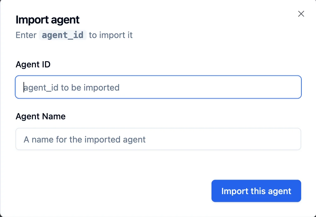 Copying the Bolna Voice AI agent in your account Pasting the Copied Agent ID to import the agent