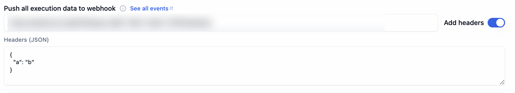 Webhook configuration with custom headers JSON field