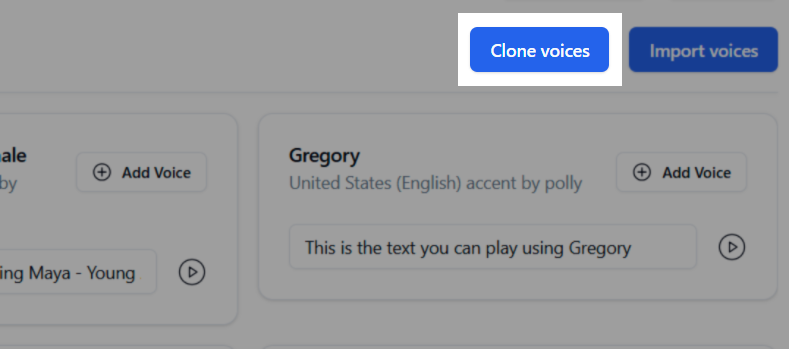 Voice Lab clone voices feature interface in Bolna showing one-click voice cloning with audio sample upload