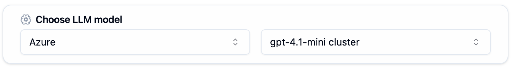 Choose LLM model with Azure provider and gpt-4.1-mini cluster selected