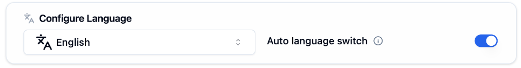 Configure Language section with language dropdown and Auto language switch toggle