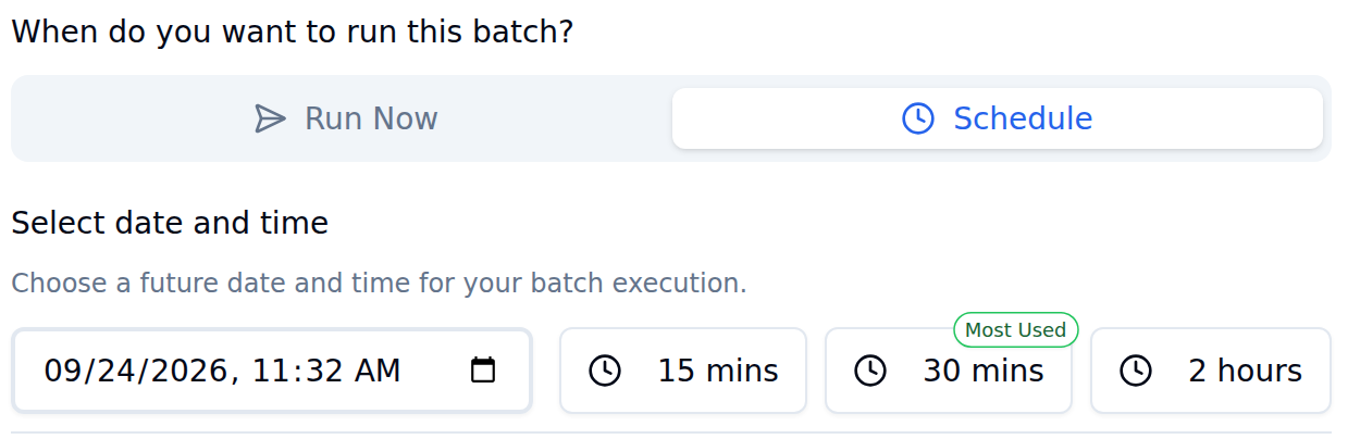 Schedule batch options