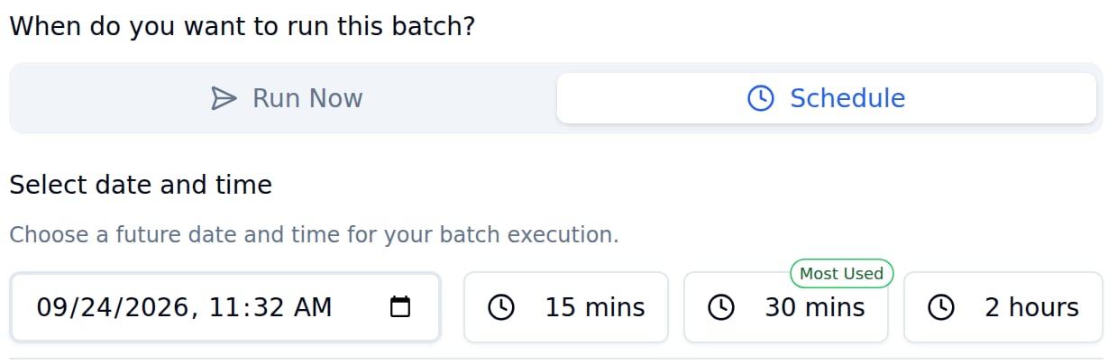 Schedule batch options