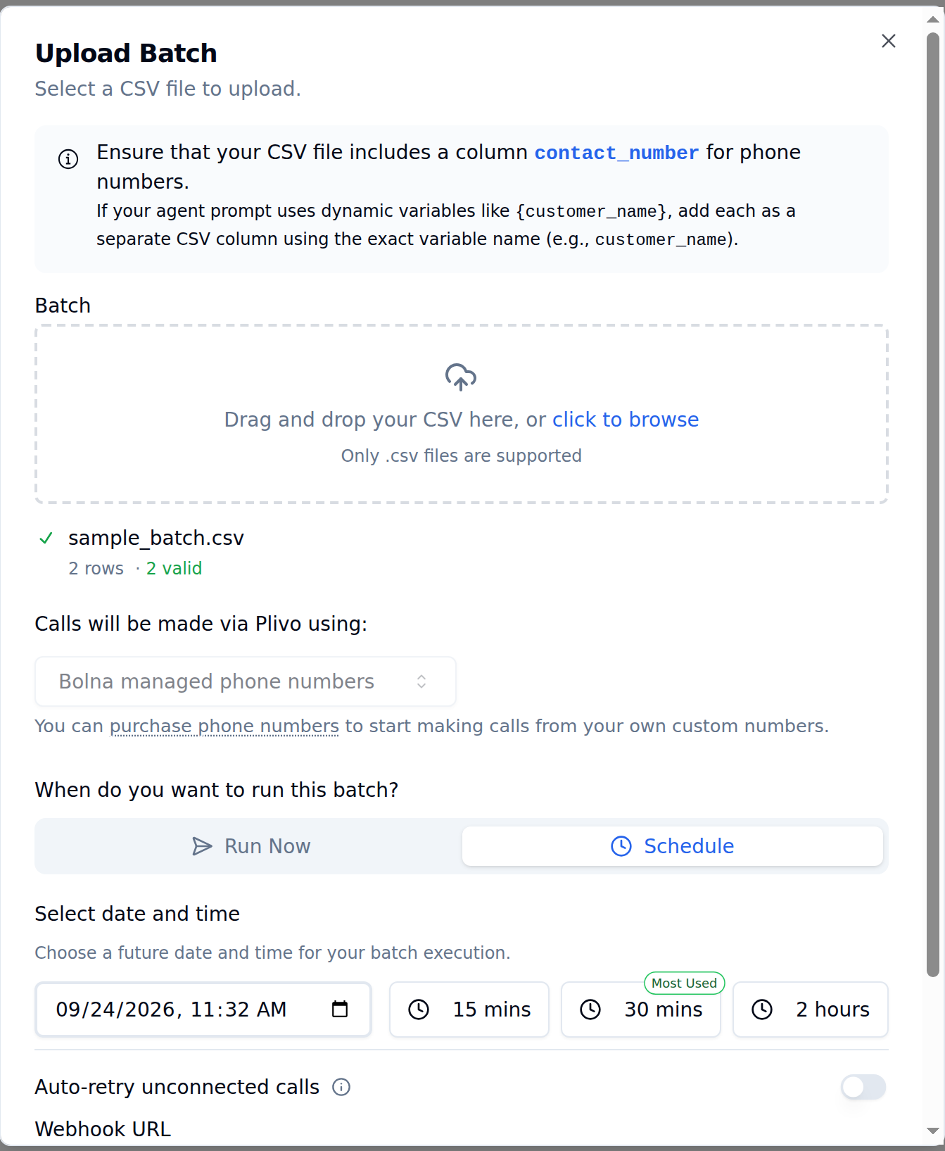 Upload Batch dialog